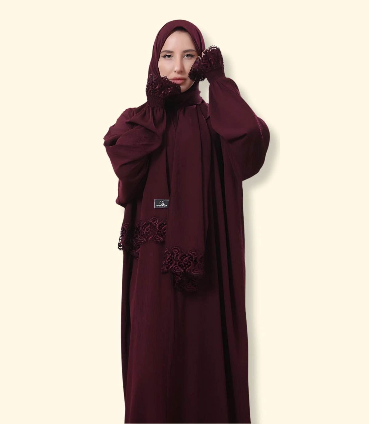 عباية كريب مع أكمام دنتيل عريض - الصورة 16