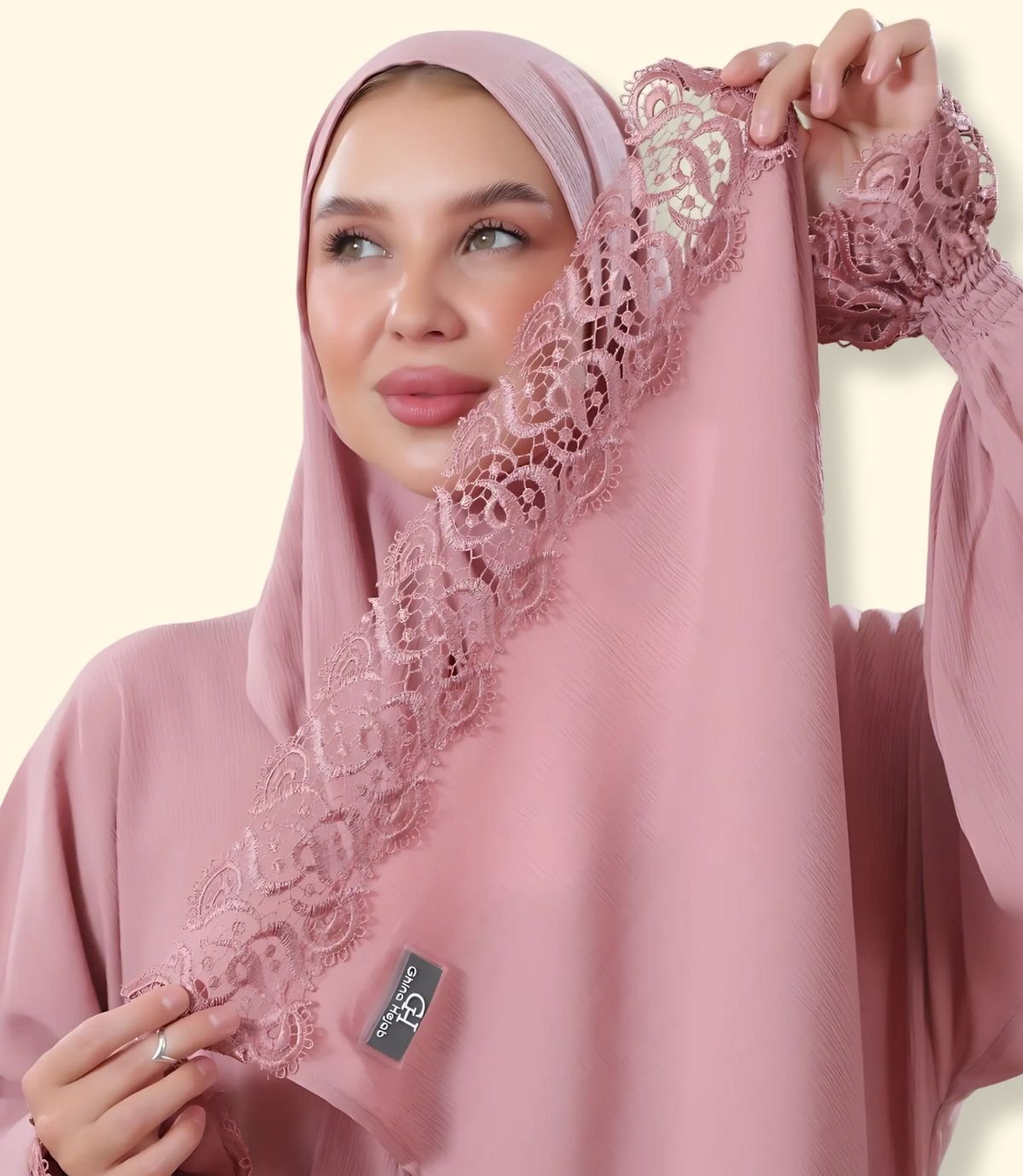 عباية كريب مع أكمام دنتيل عريض - الصورة 14