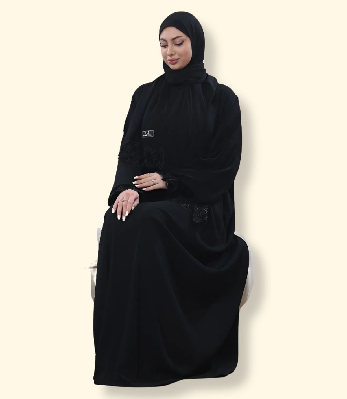 عباية كريب مع أكمام دنتيل عريض - الصورة 7