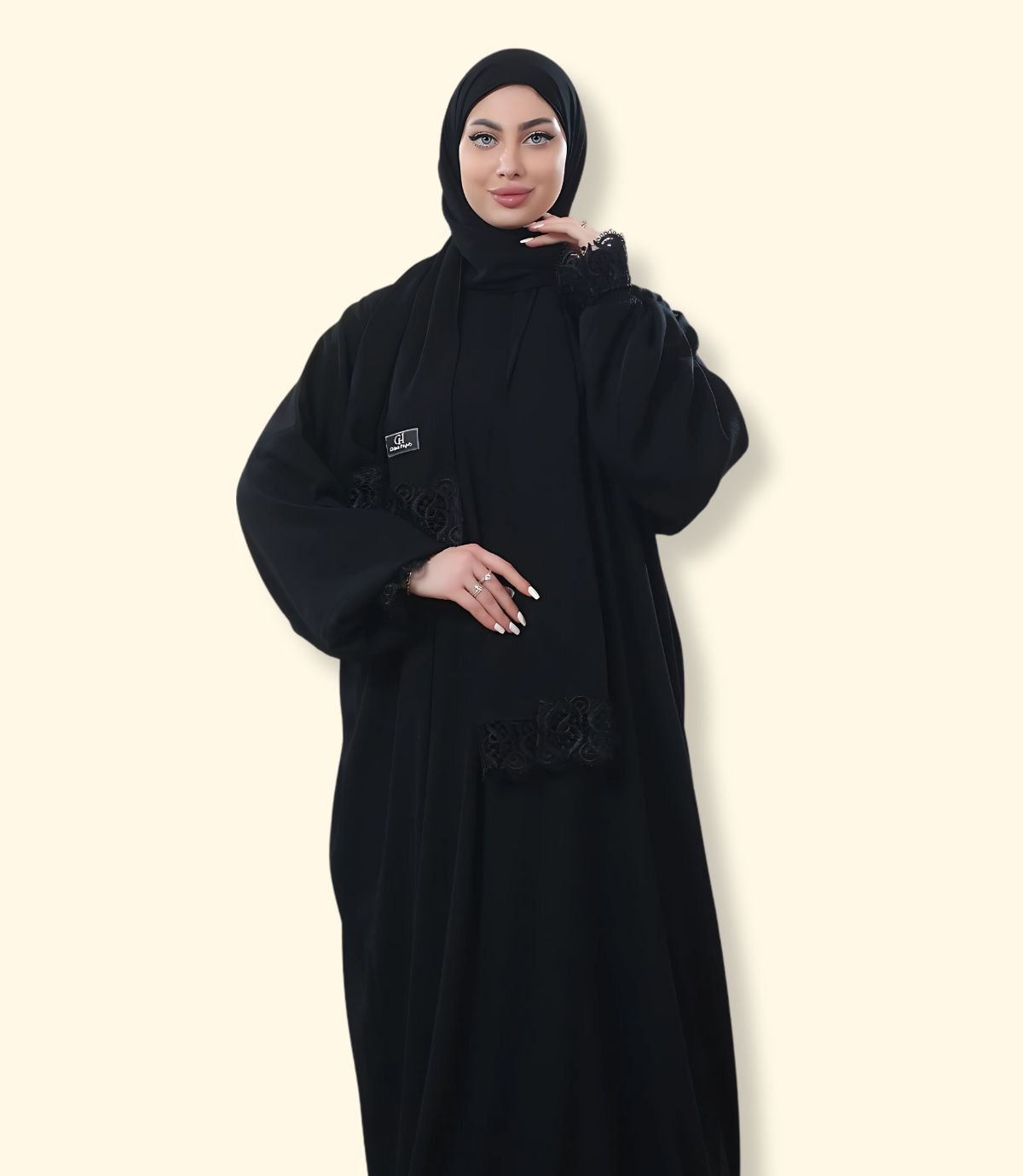 عباية كريب مع أكمام دنتيل عريض - الصورة 5