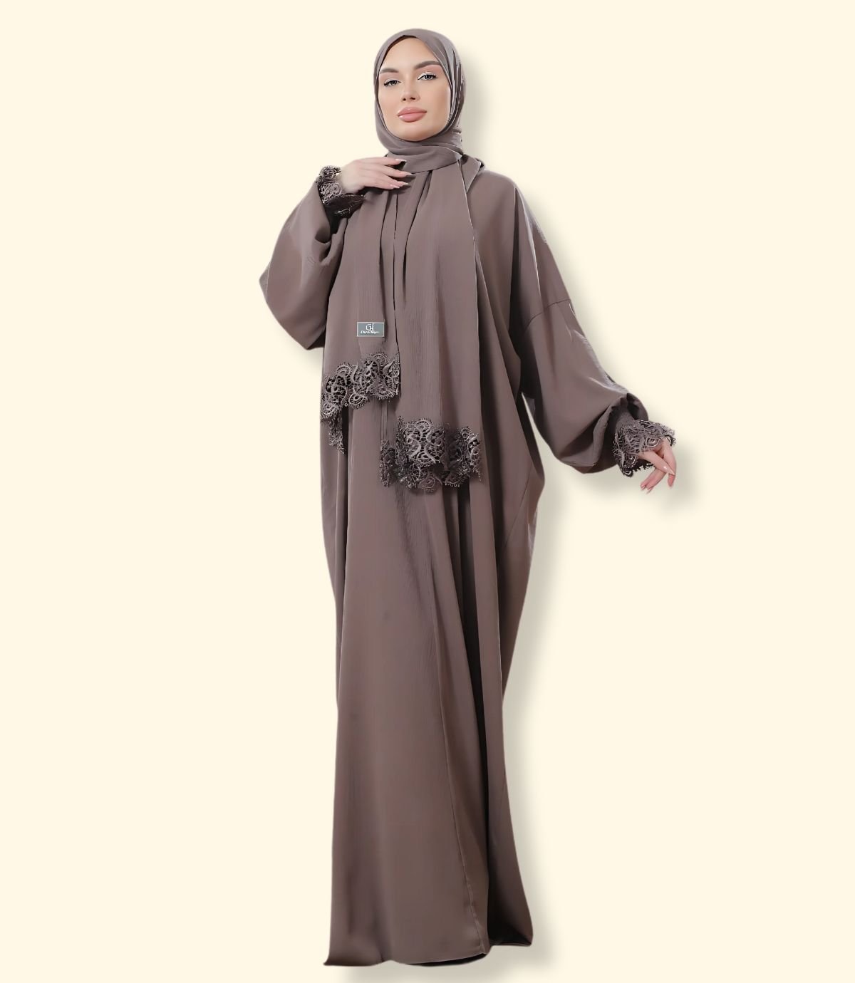 عباية كريب مع أكمام دنتيل عريض - الصورة 10