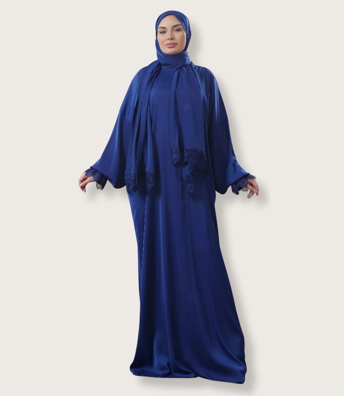 عباية ساتان مع أكمام دنتيل عريض - الصورة 12