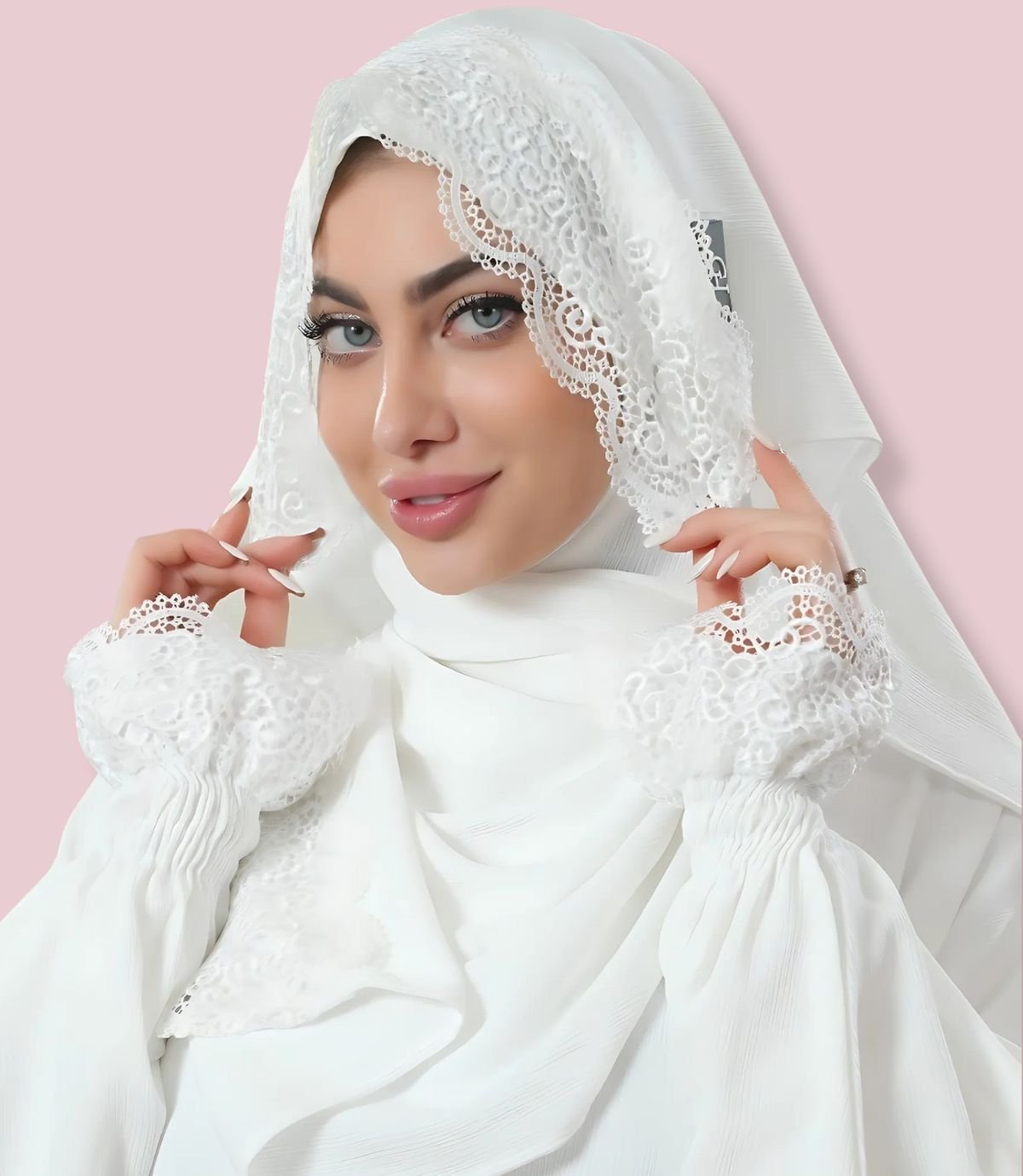 عباية قماش الفرسان سادة مع دنتيل عريض - الصورة 5