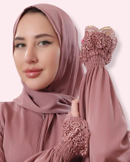 عباية قماش الفرسان سادة مع دنتيل عريض