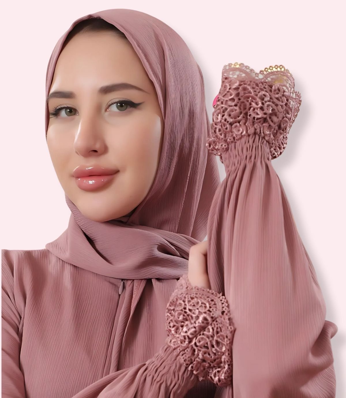 عباية قماش الفرسان سادة مع دنتيل عريض