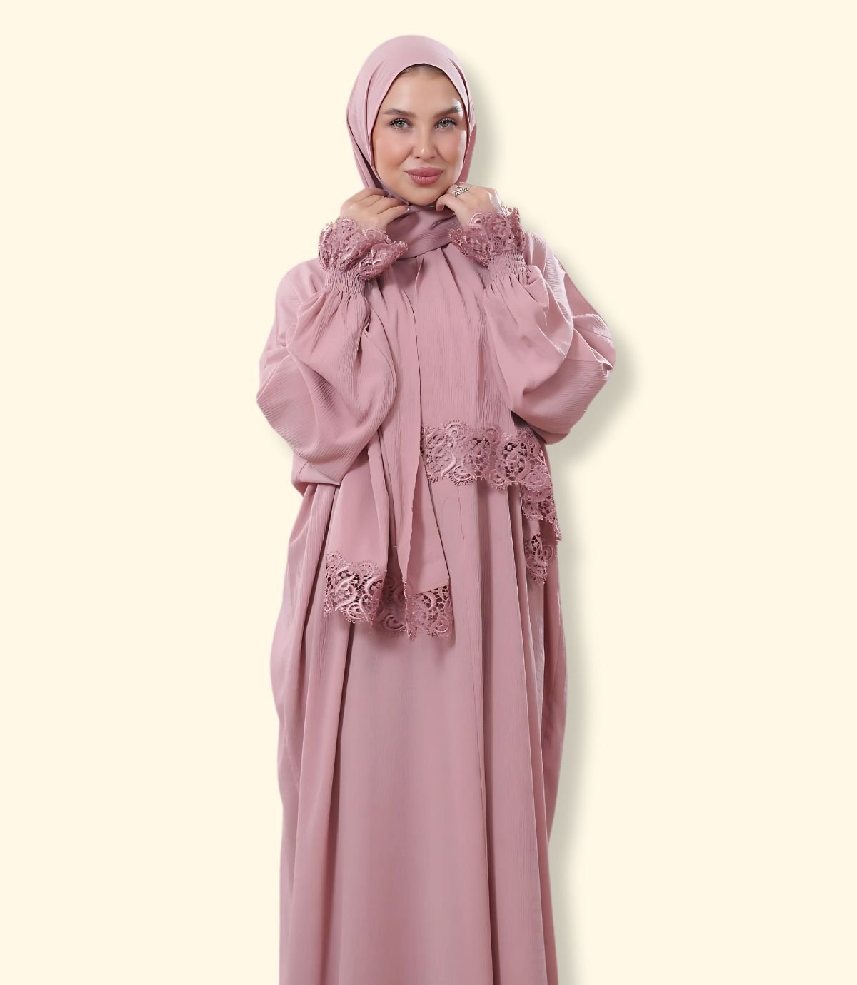 عباية كريب مع أكمام دنتيل عريض - الصورة 13