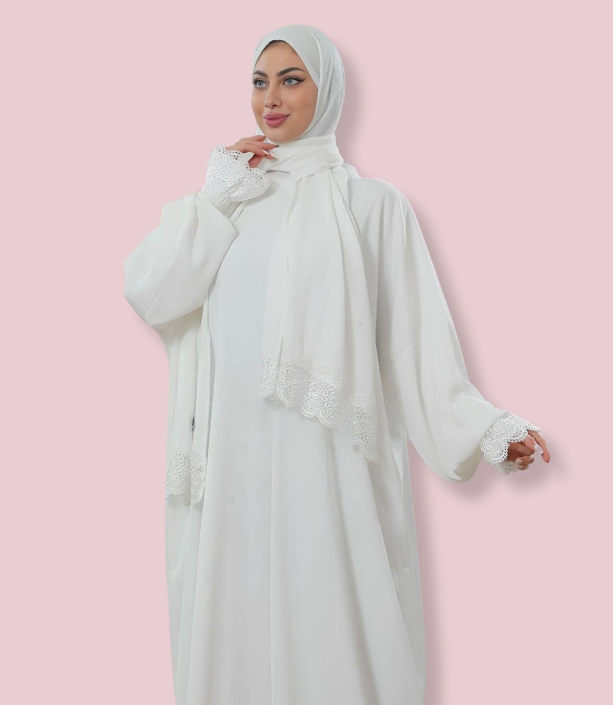 عباية قماش الفرسان سادة مع دنتيل عريض - الصورة 4