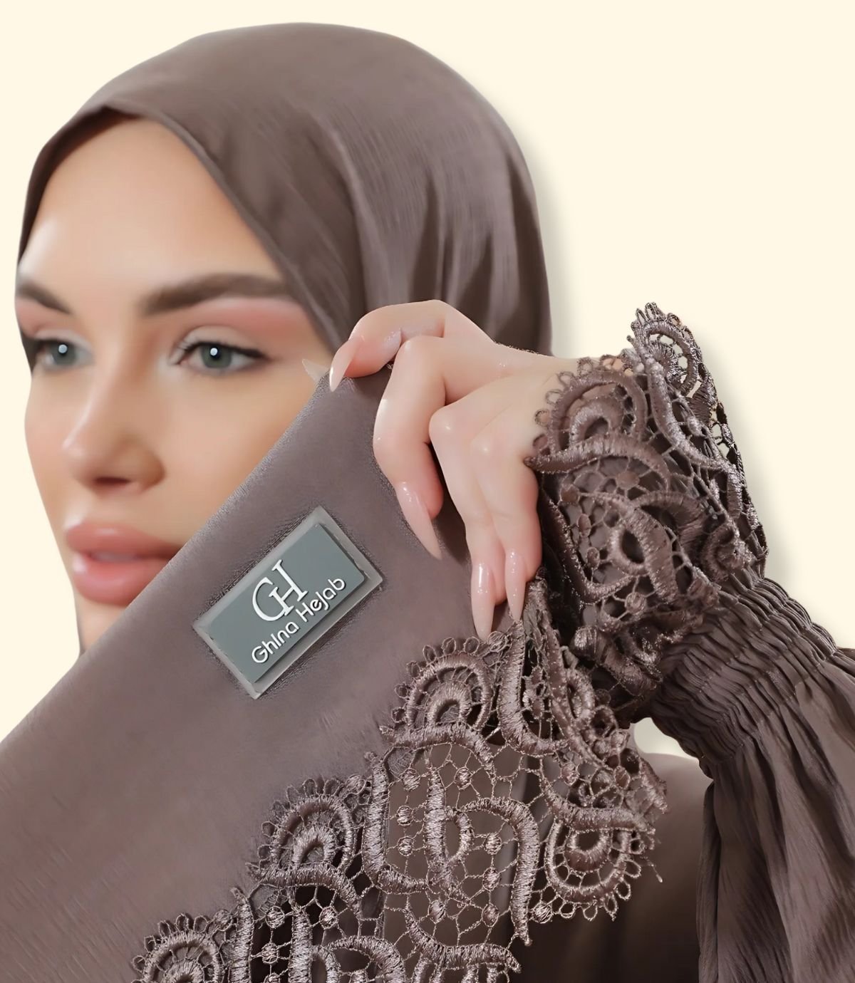 عباية كريب مع أكمام دنتيل عريض - الصورة 8