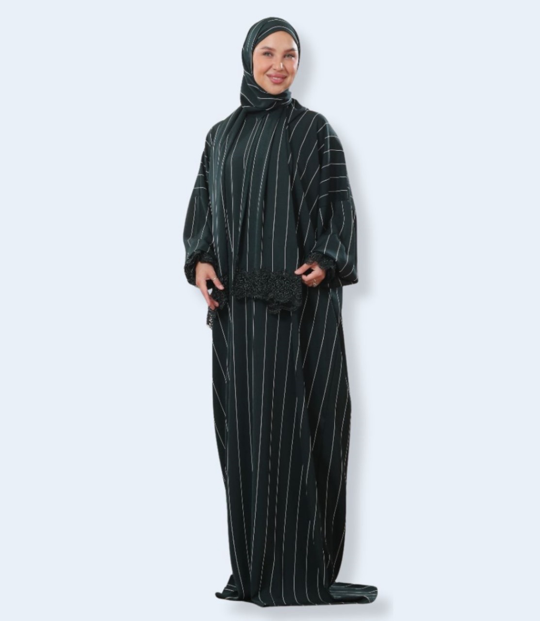 عباية مخططة مع تطريز دانتيل أنيق – عدة ألوان - الصورة 3