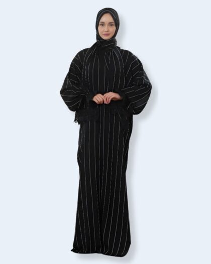 عباية مخططة مع تطريز دانتيل أنيق – عدة ألوان